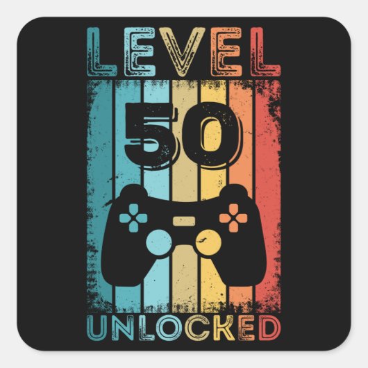 Gameniveau 50 ontgrendeld 50e verjaardag Gift Game Vierkante Sticker (Voorkant)