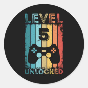 Gameniveau 5 ontgrendeld 5e verjaardag Gift Gamer Ronde Sticker