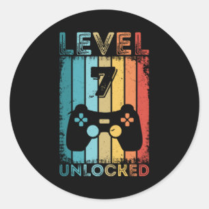 Gameniveau 7 Ontgrendeld 7e verjaardag Gift Gamer Ronde Sticker