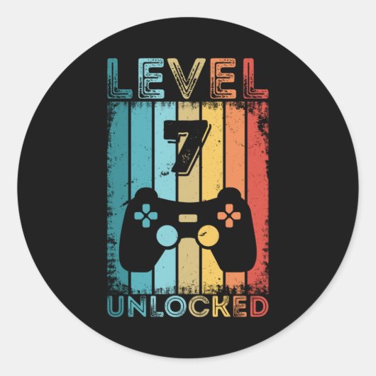 Gameniveau 7 Ontgrendeld 7e verjaardag Gift Gamer Ronde Sticker (Voorkant)