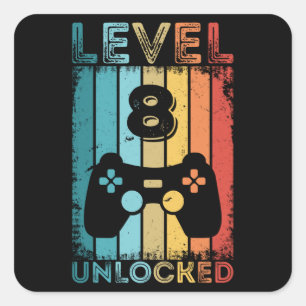 Gameniveau 8 ontgrendeld 8e verjaardag Gift Gamer Vierkante Sticker