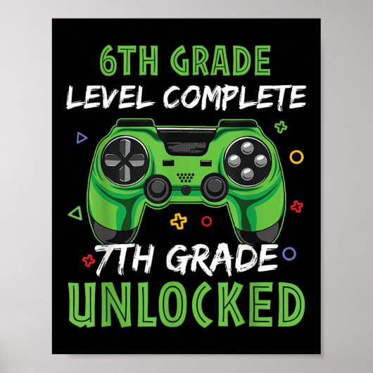 Gamepad 7e klas ontgrendeld cadeau voor 6e niveau poster (Voorkant)