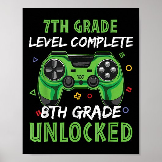 Gamepad 8e klas ontgrendeld cadeau voor 7e niveau poster (Voorkant)