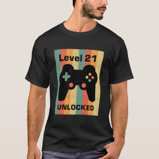  Gamepad Level 21 Unlocked 21st Birthday GI T-shirt