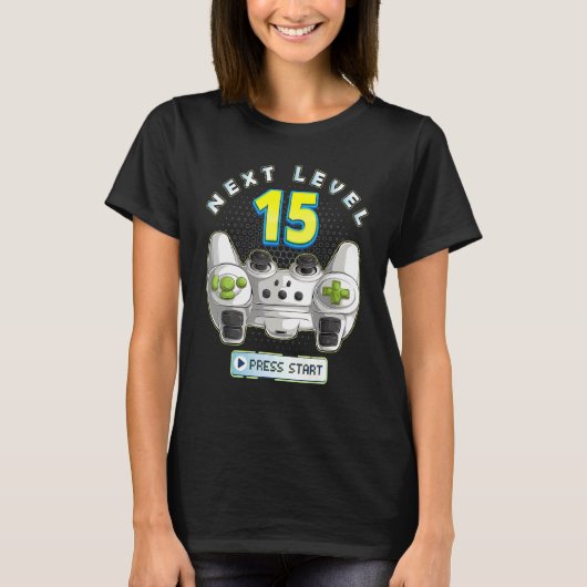 Gamer 15e verjaardag Next Level 15 Game Controller T-shirt (Voorkant)