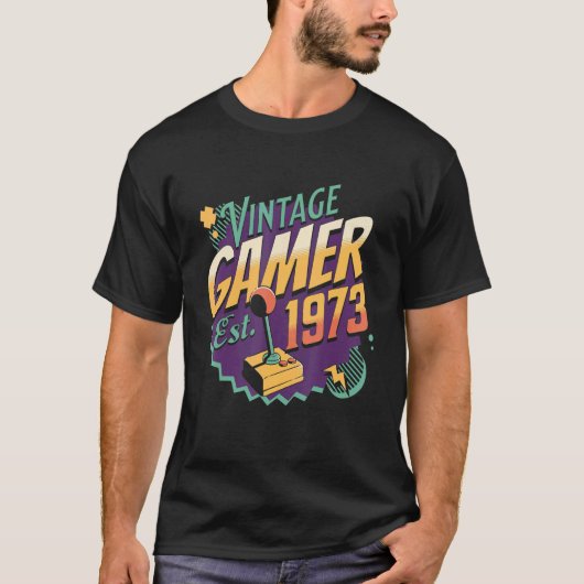  gamer 1973 Oude School Joystick Retro Gamin T-shirt (Voorkant)