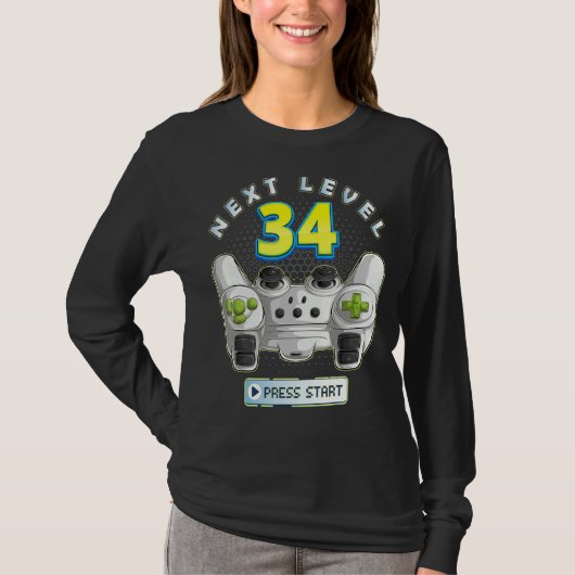 Gamer 34th Birthday Next Level 34 Game Controller T-shirt (Voorkant)