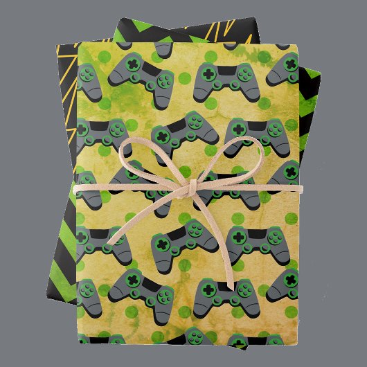 Gamer 3 Grunge Verjaardag Giftwrap Inpakpapier Vel