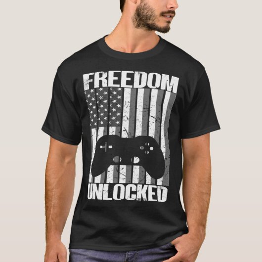 Gamer 4th Of July Freedom Unlocked Video Games Boy T-shirt (Voorkant)