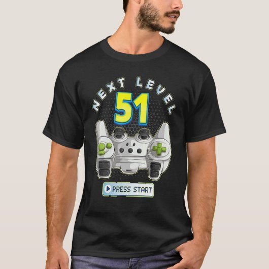 Gamer 51th Birthday Next Level 51-spelcontroller T-shirt (Voorkant)