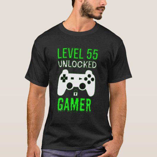Gamer 55th Verjaardag Grappig Gift Level 55 Ontgre T-shirt (Voorkant)