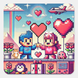 Gamer 8 bit Valentijnsdag Vierkante Sticker