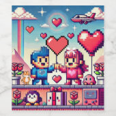 Gamer 8 bit Valentijnsdag Wijn Etiket (Enkel label)