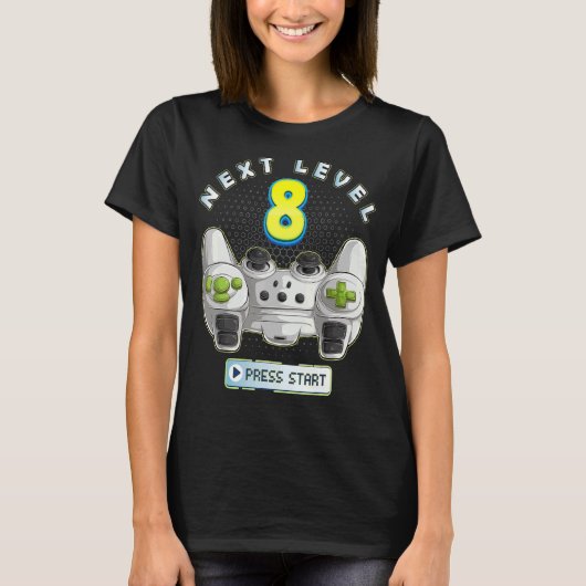 Gamer 8e verjaardag Next Level 8 Game Controller B T-shirt (Voorkant)
