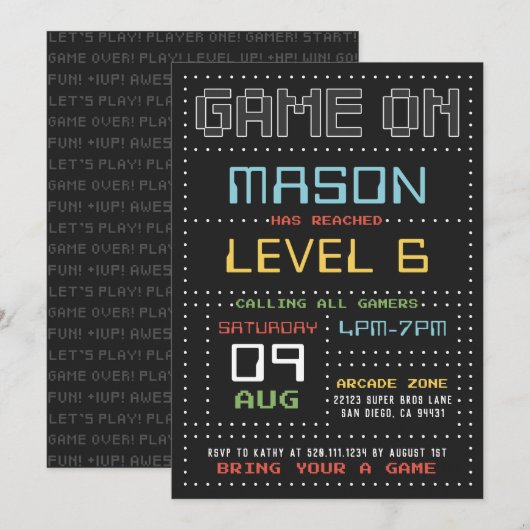 Gamer Arcade Video Game Verjaardag Party Uitnodigi Kaart (Voorkant / Achterkant)