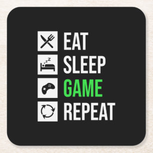 Gamer Art Eat Sleep Game Herhalen Kartonnen Onderzetters