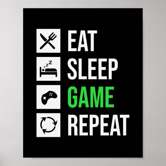 Gamer Art Eat Sleep Game Herhalen Poster (Voorkant)