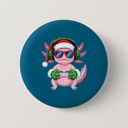Gamer Axolotl Christmas Shirt Funny Video Game San Ronde Button 5,7 Cm (Voorkant)