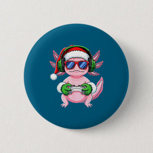 Gamer Axolotl Kersttrui Funny Video Game San Ronde Button 5,7 Cm