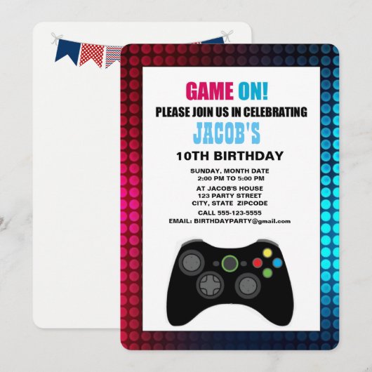 Gamer Birthday-uitnodiging Kaart (Voorkant / Achterkant)