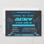 Gamer Blue Virtual Birthday Party Kaart (Voorkant)