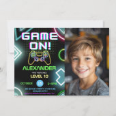 Gamer Boy 10th Neon Gaming Verjaardag Foto Kaart (Voorkant)