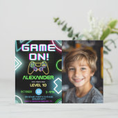 Gamer Boy 10th Neon Gaming Verjaardag Foto Kaart (Staand voorkant)