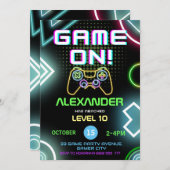 Gamer Boy 10th Neon Verjaardagsfeestje Kaart (Voorkant / Achterkant)