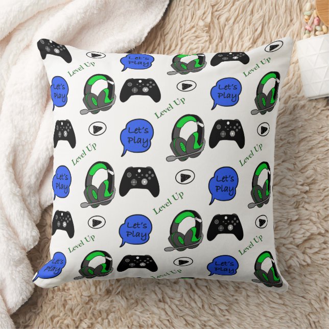Gamer Boy Blue, Lime Green en Black Kussen (Deken)
