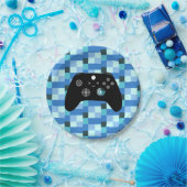 Gamer Boy Blue Pixels Birthday Papieren Bordje (Feest)