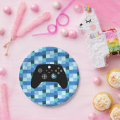 Gamer Boy Blue Pixels Birthday Papieren Bordje (Feest)