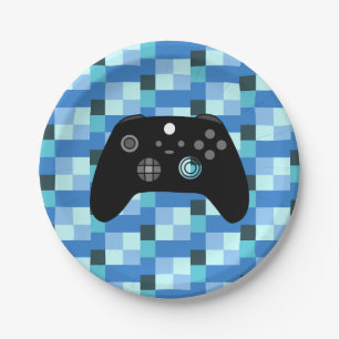 Gamer Boy Blue Pixels Birthday Papieren Bordje