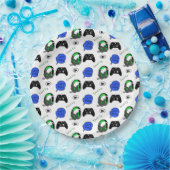 Gamer Boy Blue Pixels Birthday Papieren Bordje (Feest)