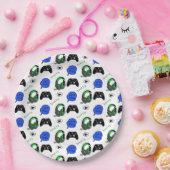 Gamer Boy Blue Pixels Birthday Papieren Bordje (Feest)