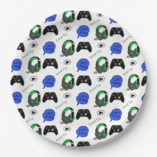 Gamer Boy Blue Pixels Birthday Papieren Bordje (Voorkant)