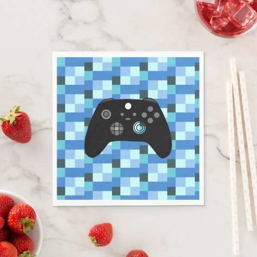 Gamer Boy Blue Pixels Birthday Servet (Insitu)