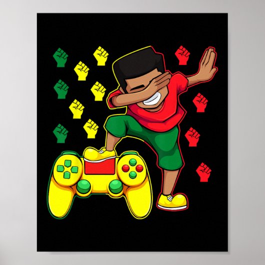Gamer Boy Dabbing Juneteenth Videogame-controller Poster (Voorkant)