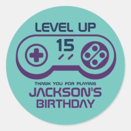 Gamer Boy Gaming Level Up Video Games Birthday Ronde Sticker