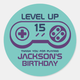 Gamer Boy Gaming Level Up Video Games Birthday Ronde Sticker