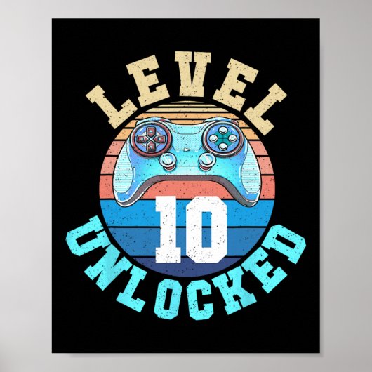 Gamer Boy Level 10 Unlocked Video Game 10th Birthd Poster (Voorkant)