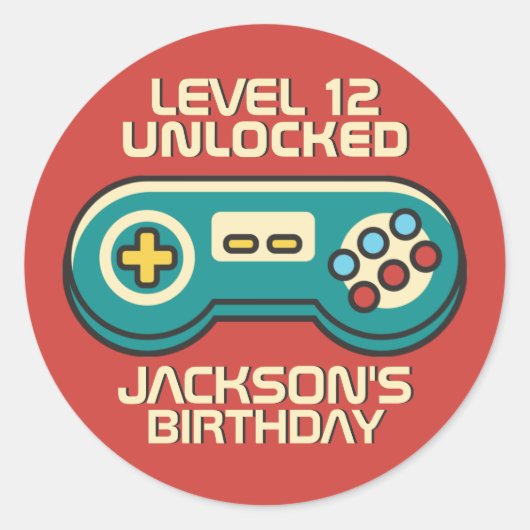 Gamer Boy Level Unlocked Retro Gaming Birthday Ronde Sticker (Voorkant)