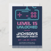 Gamer Boy Level Unlocked Video Games Blue Birthday Kaart (Voorkant)