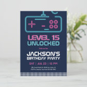 Gamer Boy Level Unlocked Video Games Blue Birthday Kaart (Staand voorkant)