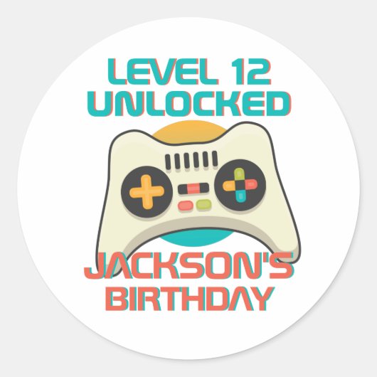 Gamer Boy Level Unlocked Video Games boys, Birthda Ronde Sticker (Voorkant)