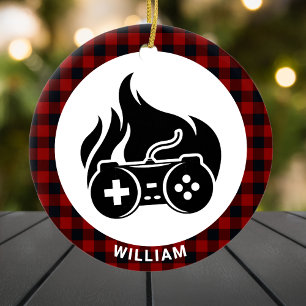 Gamer Boy Name Red Pset Custom Kerstmis Keramisch Ornament