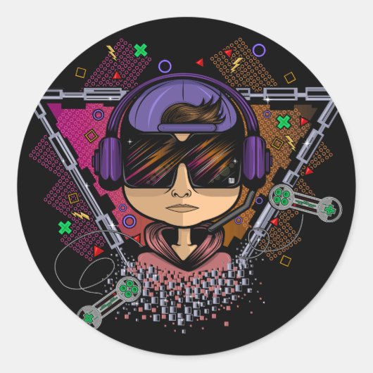 Gamer Boy Ronde Sticker (Voorkant)