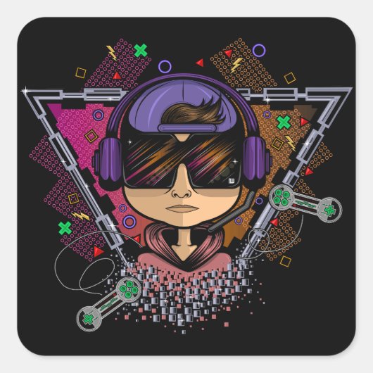 Gamer Boy Vierkante Sticker (Voorkant)