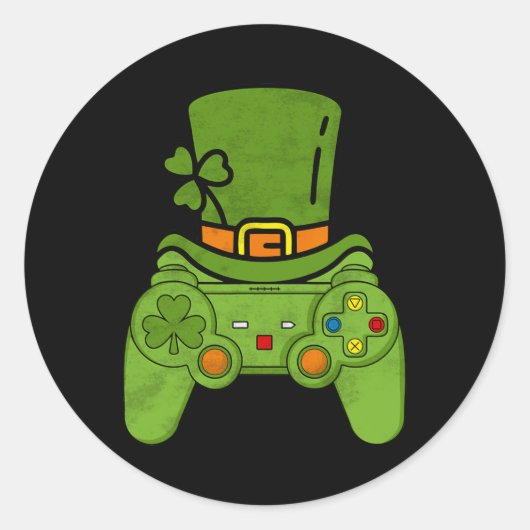 Gamer Boys Videogame Controller St Patricks Dag 1 Ronde Sticker (Voorkant)