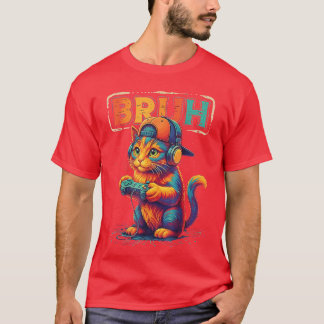 Gamer Bruh Cat Video Games Gift for Boys Teen Men  T-shirt