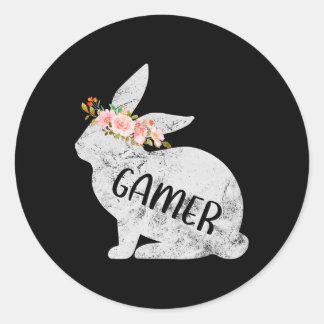 Gamer Bunny Matching Family Floral Bunny Konijn Ea Ronde Sticker